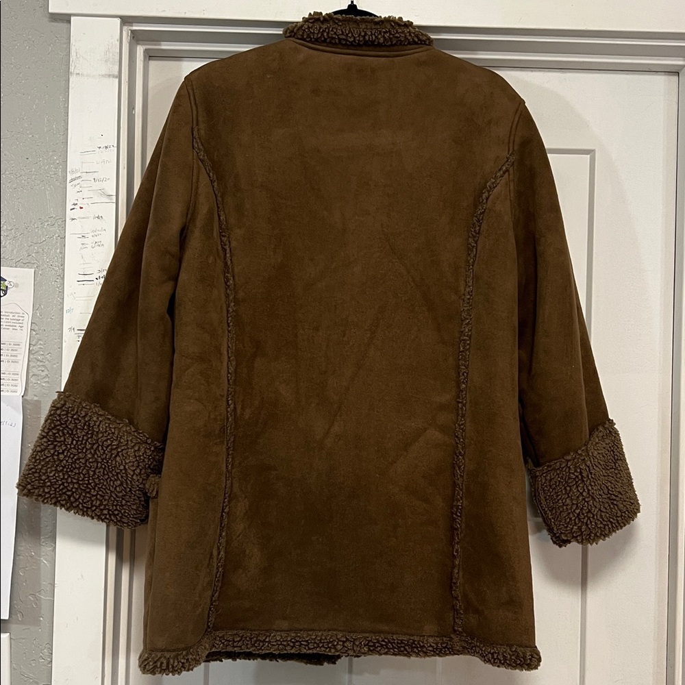 L.L. BEAN VINTAGE BROWN SHEARLING TEDDY MIDI LENGTH BUTTON FRONT COAT M - Picture 8 of 16